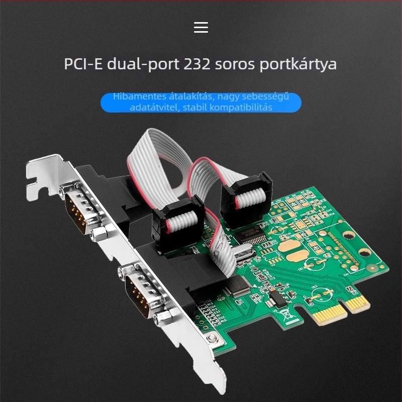 PCIe–RS232 bővítő kártya két DB9 porttal, WCH CH382L, rézmag