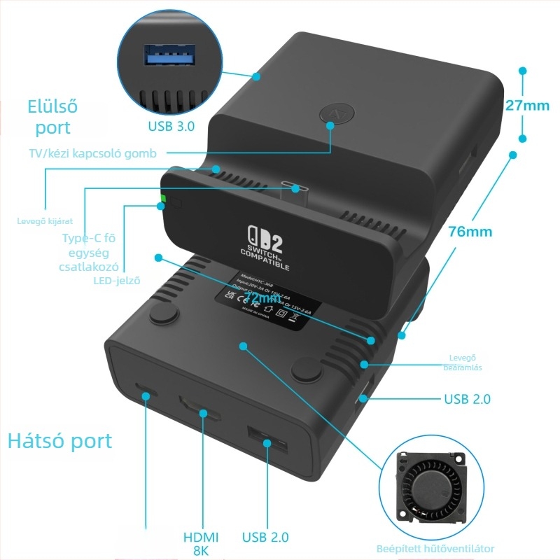 Hűtő alap Switchhez, OLED-hez és Switch 2-höz | ABS anyag | Modell HYC-SR001 | Hőelvezetés