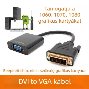 DVI-VGA adapter kábel, rézmaggal, egyfejű, DVI interfész