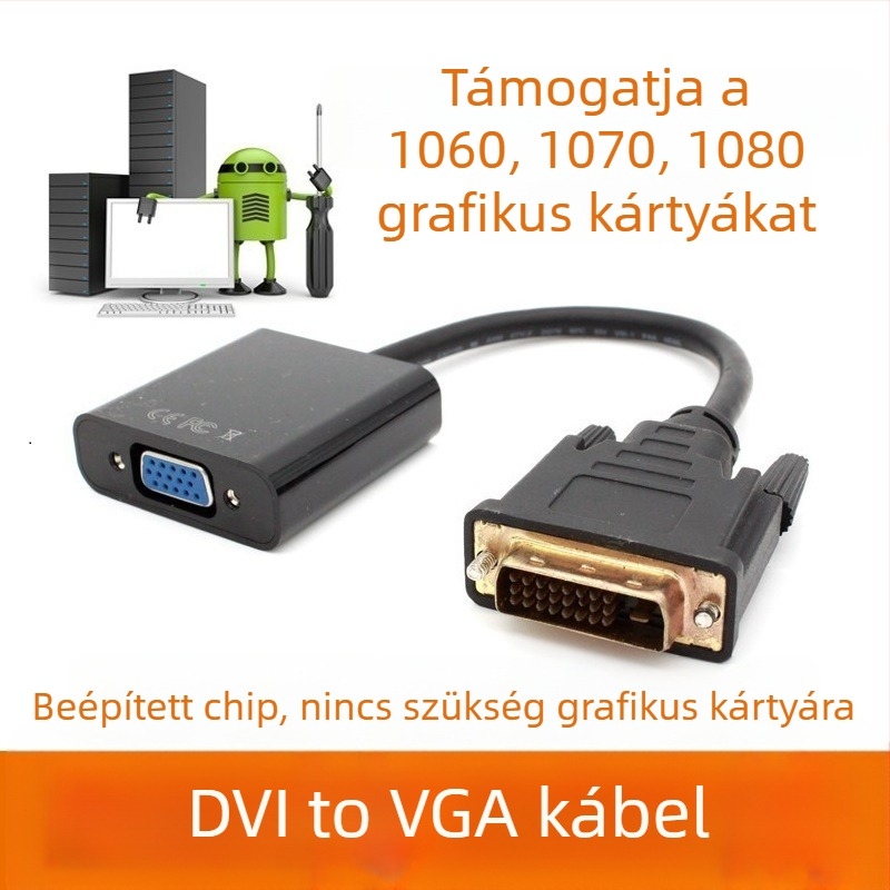 DVI-VGA adapter kábel, rézmaggal, egyfejű, DVI interfész