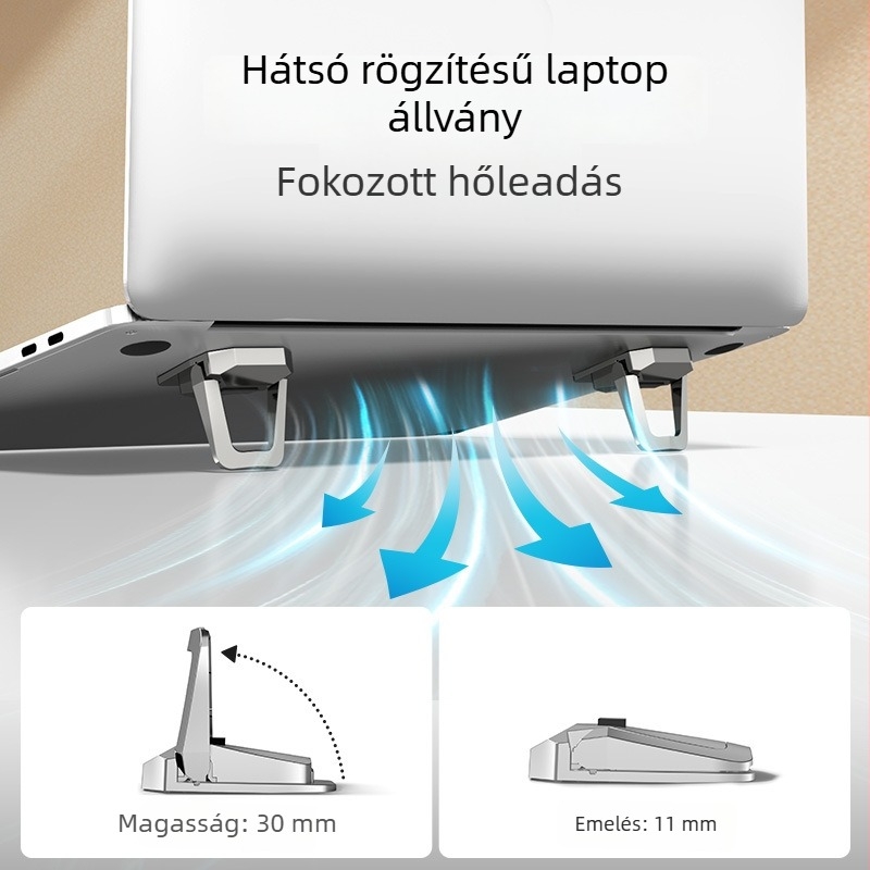 Laptop állvány – hordozható, univerzális, asztali típusú tartó, modell M01, műanyag, tömeg 0,1 kg