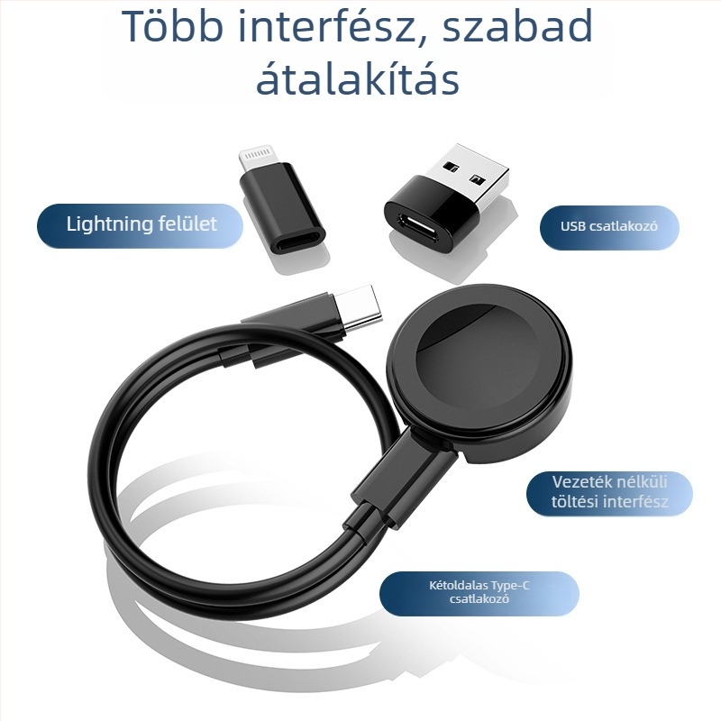 Type-C többportos adapter 1→8-osztóval, portok: Mini USB, Lightning, OTG, Micro USB és Type-C; mágneses rögzítés; akár 60W PD gyors töltés; Apple Watch vezeték nélküli töltésével kompatibilis