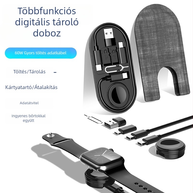 Type-C többportos adapter 1→8-osztóval, portok: Mini USB, Lightning, OTG, Micro USB és Type-C; mágneses rögzítés; akár 60W PD gyors töltés; Apple Watch vezeték nélküli töltésével kompatibilis