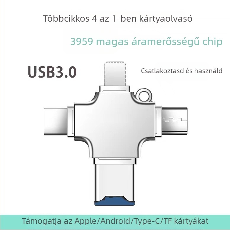 Type-C OTG adapter, négy egyben, több interfész, TF-kártya olvasó támogatással
