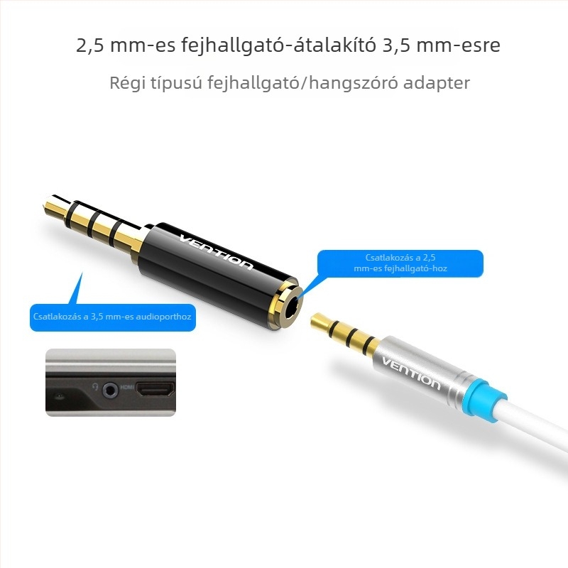 Fejhallgató adapter 3,5 mm-ről 2,5 mm-re, férfi–nő, hangkimenet