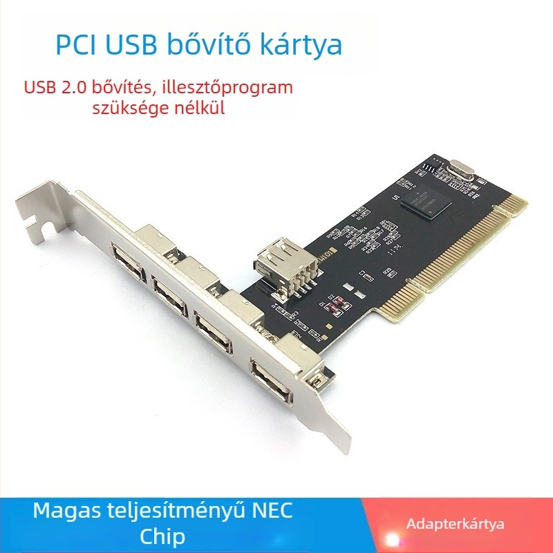 Great-Q PCI-5USB USB 2.0 bővítő kártya 5 USB-porttal NEC vezérlővel, PCI asztali, Windows 7/8 illesztőprogram nélkül, OEM kész