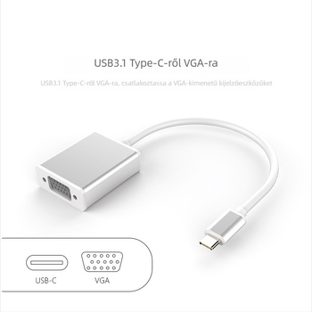 Type-C VGA adapter, 1080P, laptop és monitor közötti csatlakozás