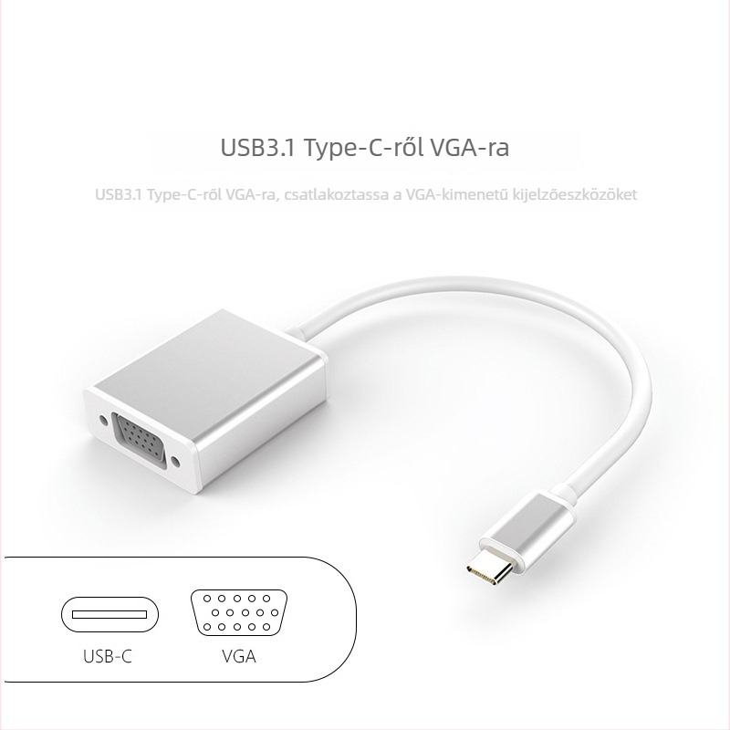 Type-C VGA adapter, 1080P, laptop és monitor közötti csatlakozás