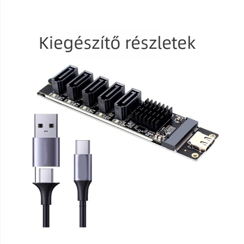 USB-SATA bővítő kártya, 5 portos, JMS580 + JMB575, SATA3.0 6Gbps, 30 cm kábel