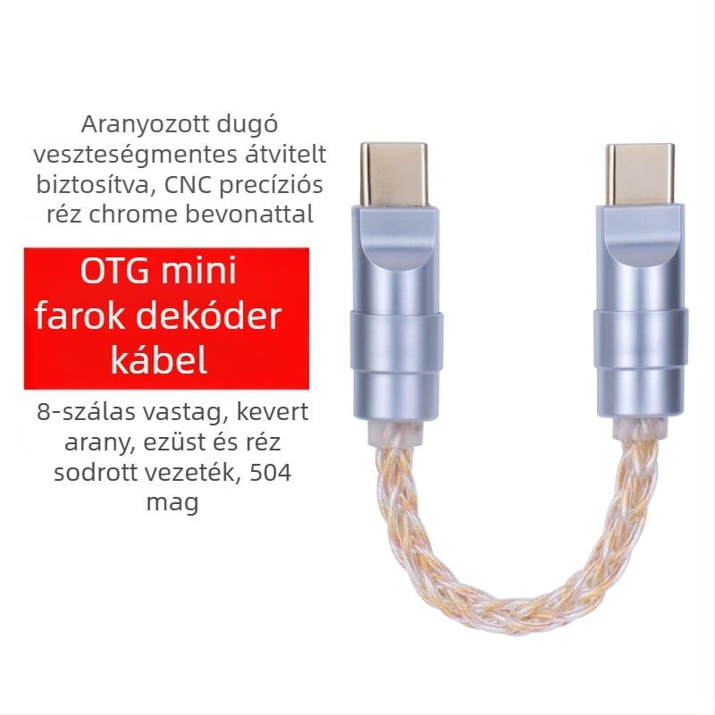 Bartok Otg02 OTG USB-C– USB-C DAC fejhallgató-erősítő kábel, 10 cm, USB 2.0, ezüstbevonatú vezetékek