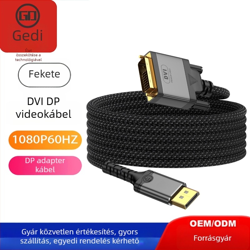 DisplayPort–DVI-D átalakító kábel, 1,8 m, 6616 chipkészlet, 1080 MB/s adatátvitel
