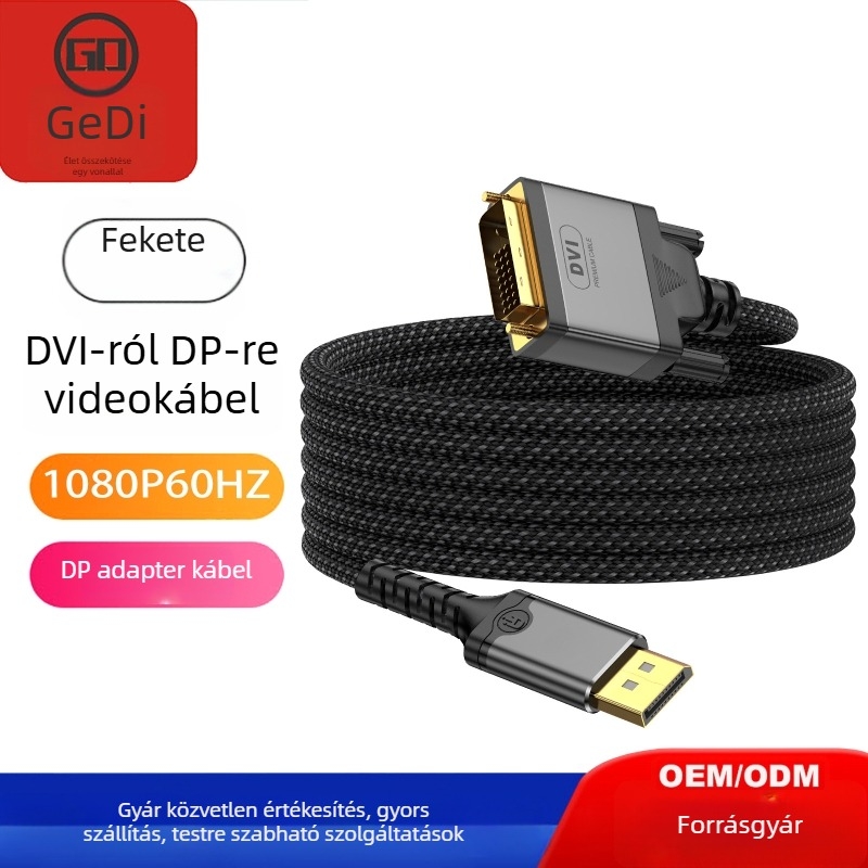 DisplayPort–DVI-D átalakító kábel, 1,8 m, 6616 chipkészlet, 1080 MB/s adatátvitel