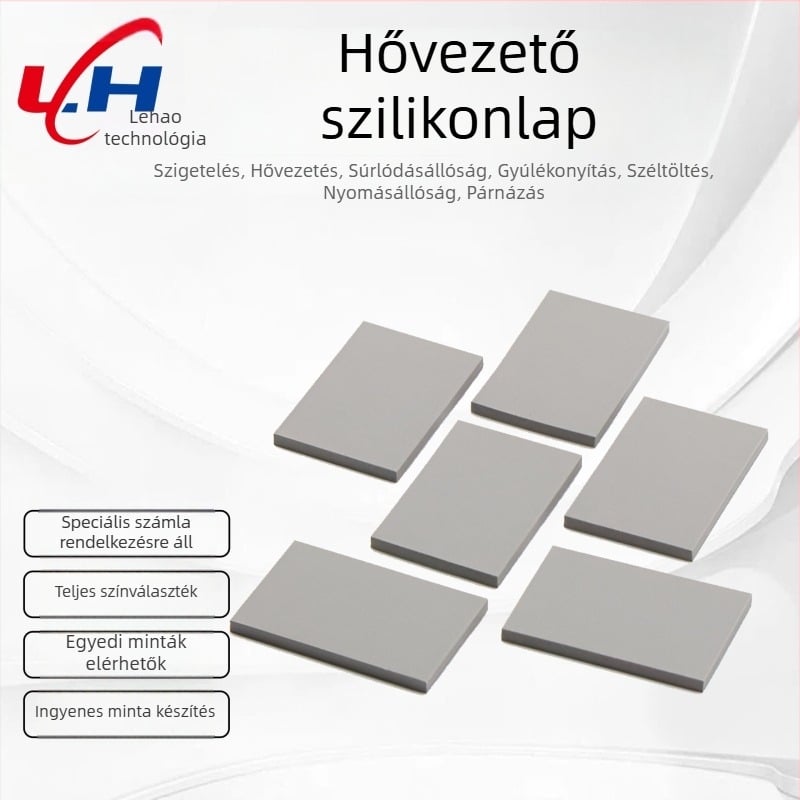 Lehao – Önkötős szilikon lemez magas hővezető képességgel CPU/GPU/Laptop hűtésére | Anyag: gumí; Hőállóság: -40–200°C; Tűzállóság: UL-94; ISO 9001 tanúsítvány; Márka Lehao
