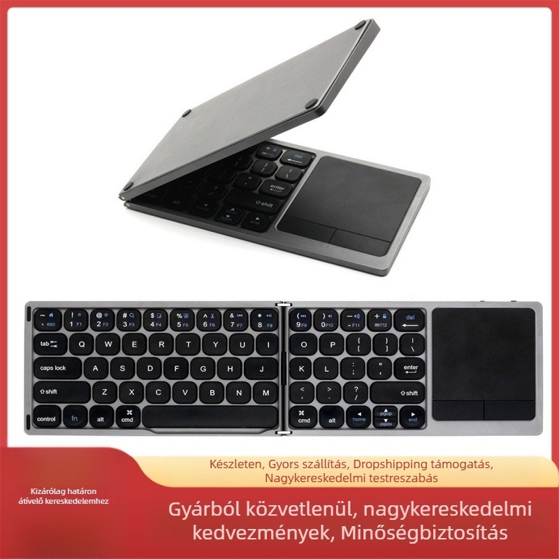 Összecsukható Bluetooth billentyűzet érintőpaddal tablethez/telefonhoz/notebookhoz — 64 gombos, alumíniumötvözet, vezeték nélküli, újratölthető, hordozható