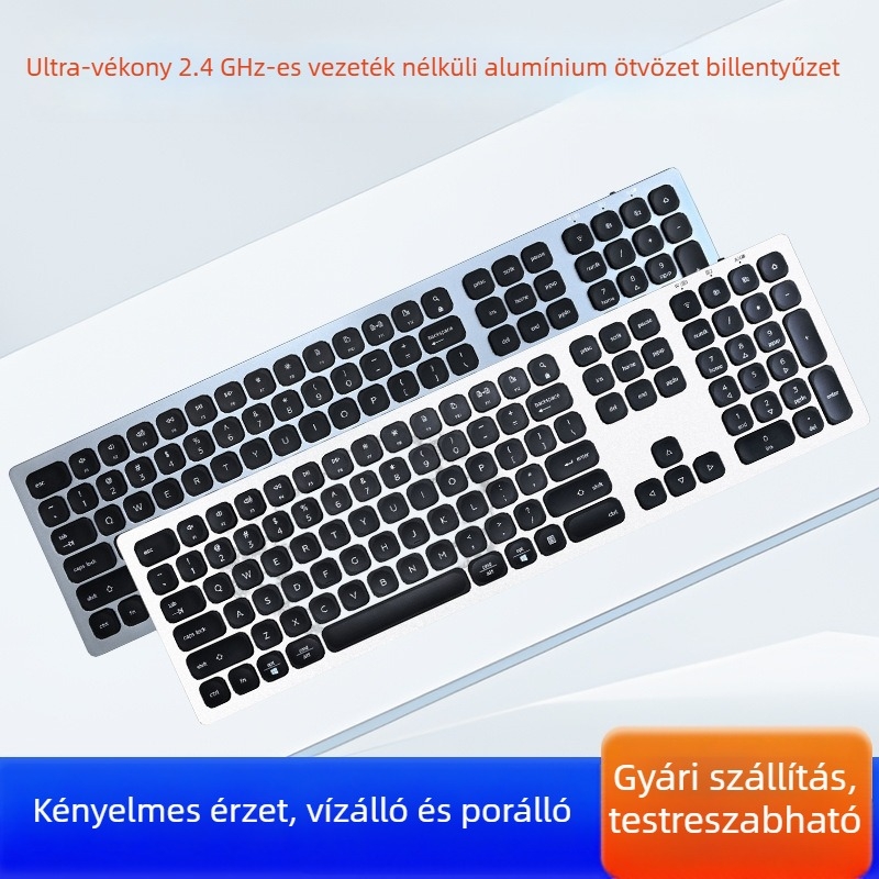 Bluetooth billentyűzet, alumínium ötvözet test, vezeték nélküli 2.4 GHz, 110 gomb, vízálló (Vezeték nélküli 2.4 GHz; 110 gomb; vízálló)
