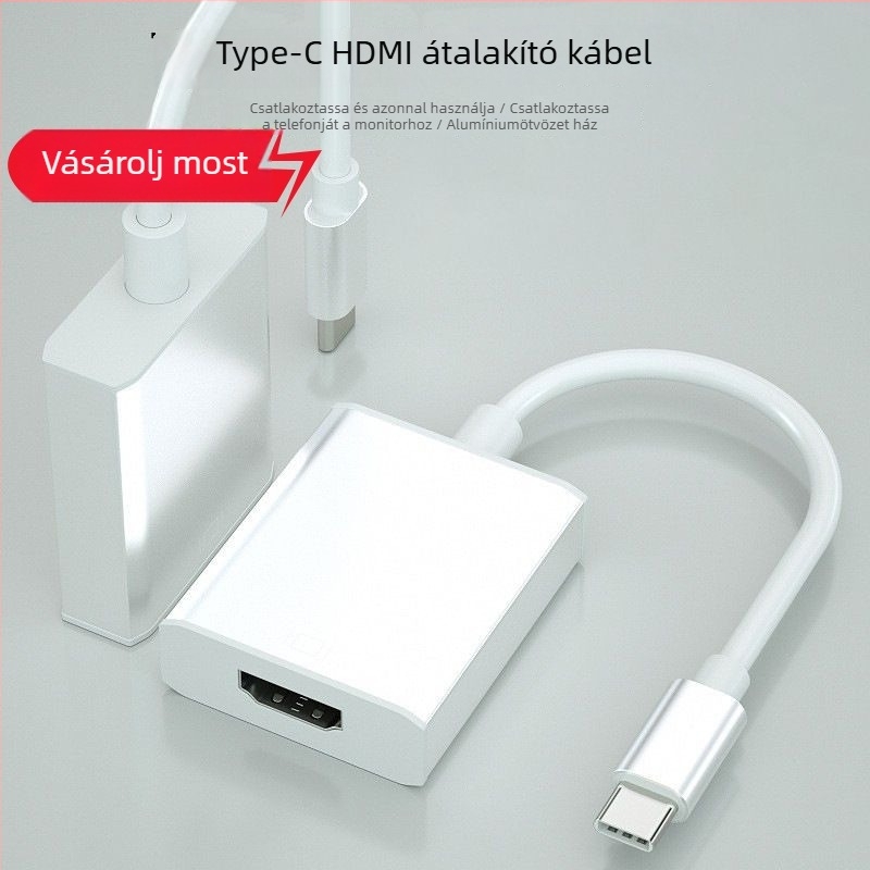 Type-C HDMI adapter kábel, 4K támogatás, rézmag, HDMI interfész, 1 Gbps adatátvitel, 1–2 elágazó