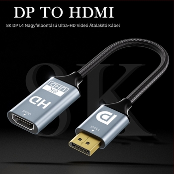Type-C to DP szövött kábel 8K60Hz képernyővetítéshez, 0,2 m, rézmag, Cs5563 chip