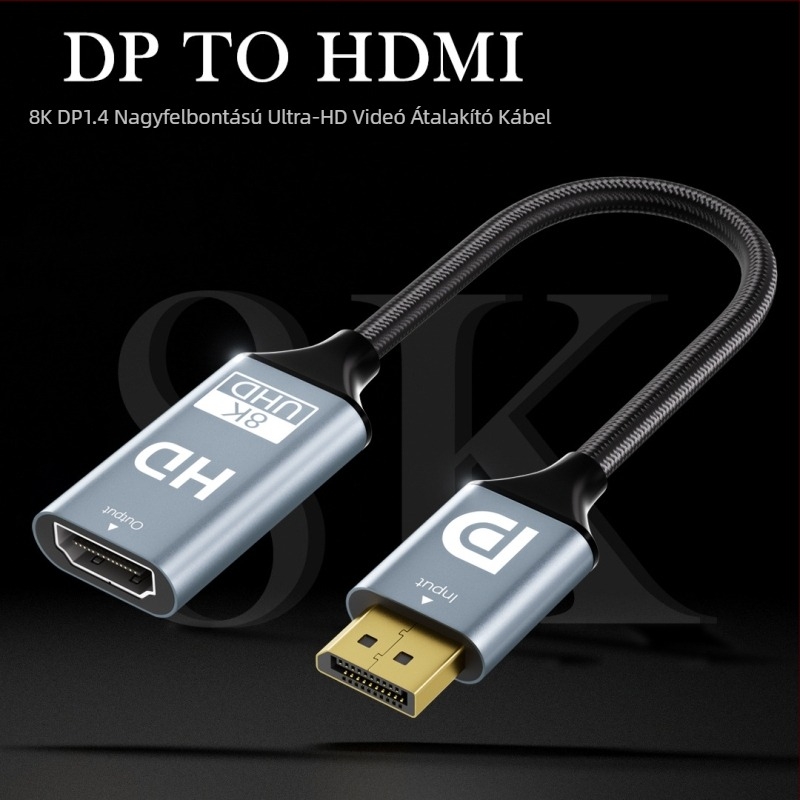 Type-C to DP szövött kábel 8K60Hz képernyővetítéshez, 0,2 m, rézmag, Cs5563 chip