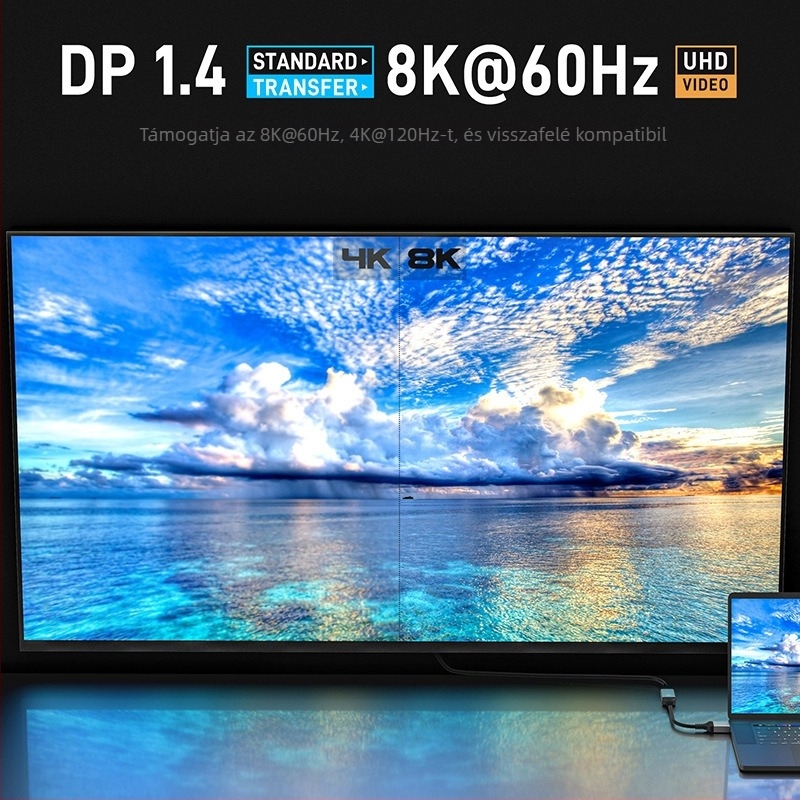 Type-C to DP szövött kábel 8K60Hz képernyővetítéshez, 0,2 m, rézmag, Cs5563 chip