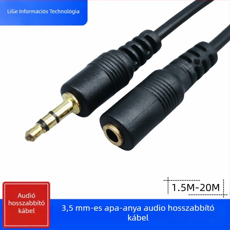 3,5 mm-es AUX audio hosszabbító kábel, férfi–nő, PC, hangkártya, fejhallgató és autóhifi használatra