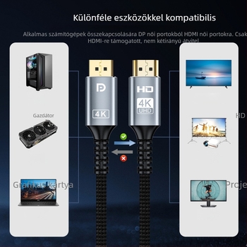 DP to HDMI adapter kábel, aranyozott, 4K30Hz, 2 m hosszú