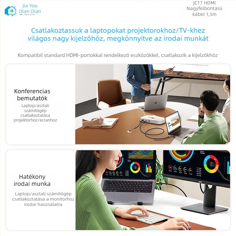 JC17 HDMI-kábel PC/Laptop/Projektorhoz – 24K aranyozott csatlakozók, HDMI 2.0 4K/60Hz, PE matt bevonat kábel