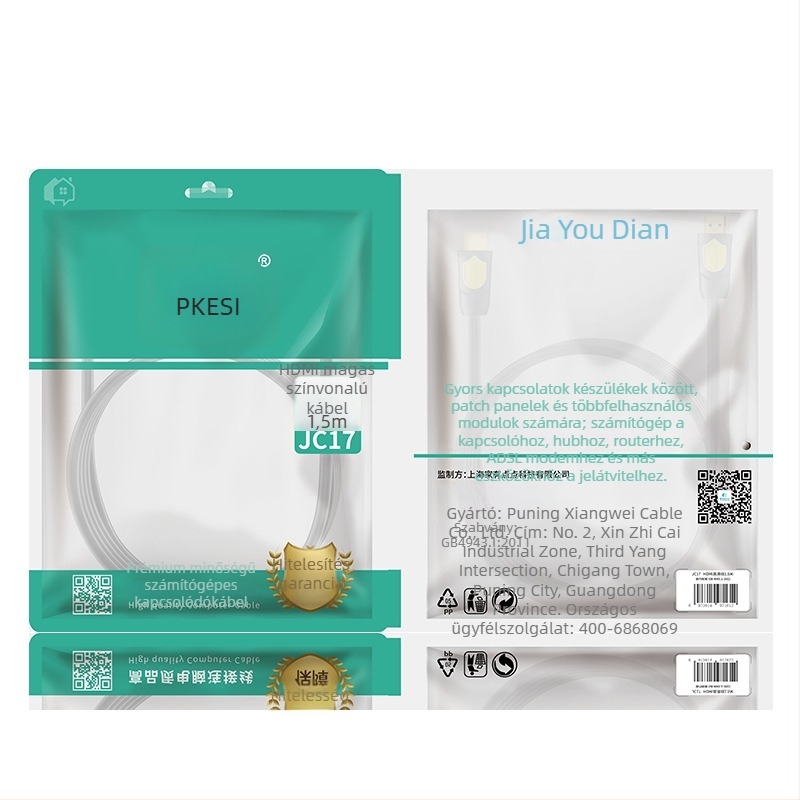 JC17 HDMI-kábel PC/Laptop/Projektorhoz – 24K aranyozott csatlakozók, HDMI 2.0 4K/60Hz, PE matt bevonat kábel