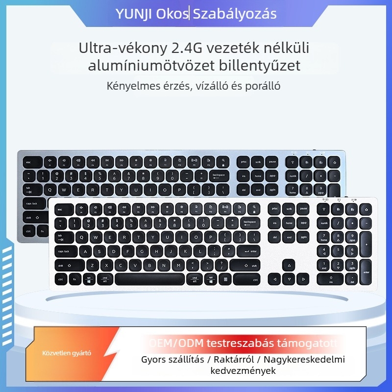 Bluetooth billentyűzet alumíniumötvözetből, 110 gomb, vezeték nélkli, vízálló, univerzális kompatibilitás