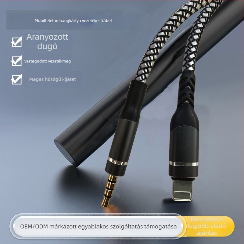 OTG audió vonali adapter digitális eszközökhöz, aranyozott felület, oxigénmentes réz, üres rézmag, ROHS tanúsított