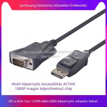 DisplayPort–t VGA aktív adapter, DP férfi a VGA férfi felé, 1,8 m kábel, réz vezetőkkel