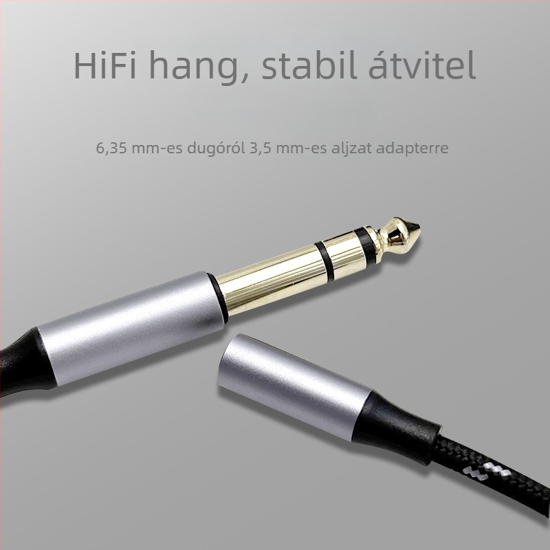 AUX audio kábel: 6,35 mm-es férfi 3-pólusú csatlakozó, 3,5 mm-es női 3-pólusú, autó- és mobil audio adapterkábellel – aranyozott felület, kiváló hangminőség