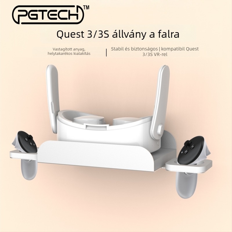 PGTECH Meta Quest 3S VR fali tartó — Anyag: vas, ABS; Tömeg: 495 g; Alkalmazás: falon
