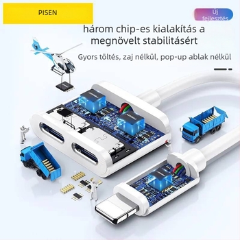 Pisen 2-in-1 adapter iPhone-hoz: töltés és zenehallgatás, kompatibil Apple 7/8/X/XR/11/12/13/14, mobil élő közvetítés