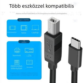 Type-C USB-B nyomtató adatkábel, USB 2.0 gyors, réz vezeték, hossz 0.5–3 m, PC-hez