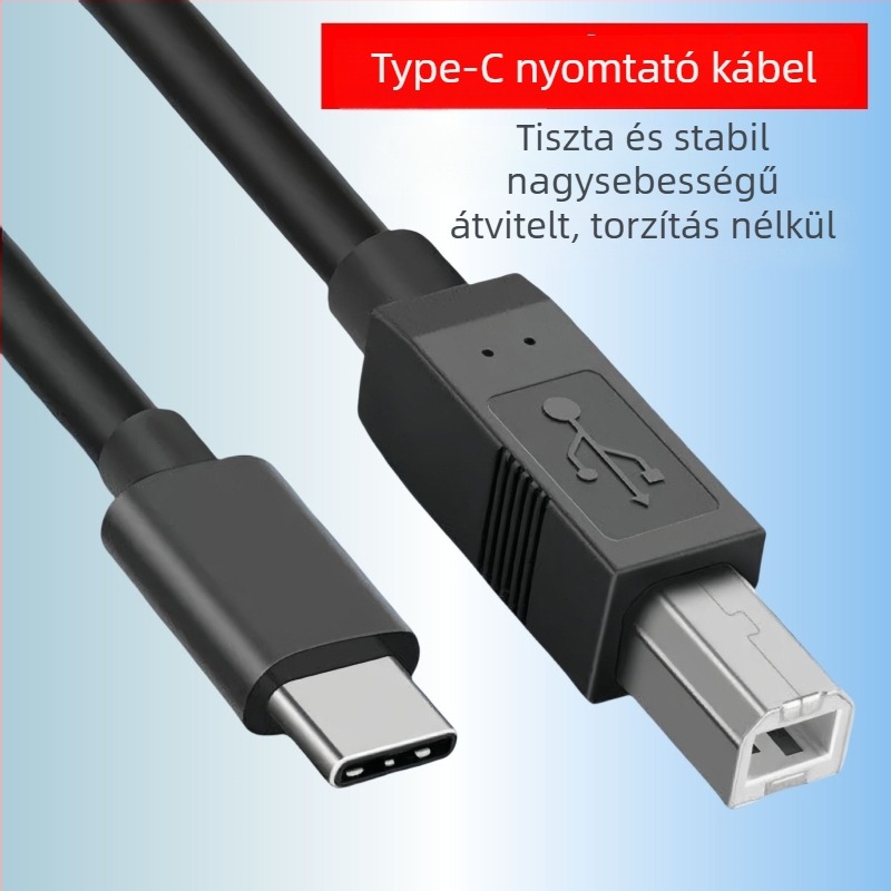 Type-C USB-B nyomtató adatkábel, USB 2.0 gyors, réz vezeték, hossz 0.5–3 m, PC-hez