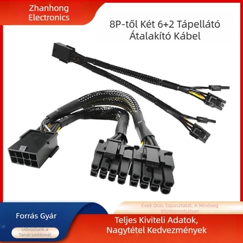 GPU tápegység kábel: 8Pin -> dupla 8Pin (6+2), tiszta réz, hideg préselés