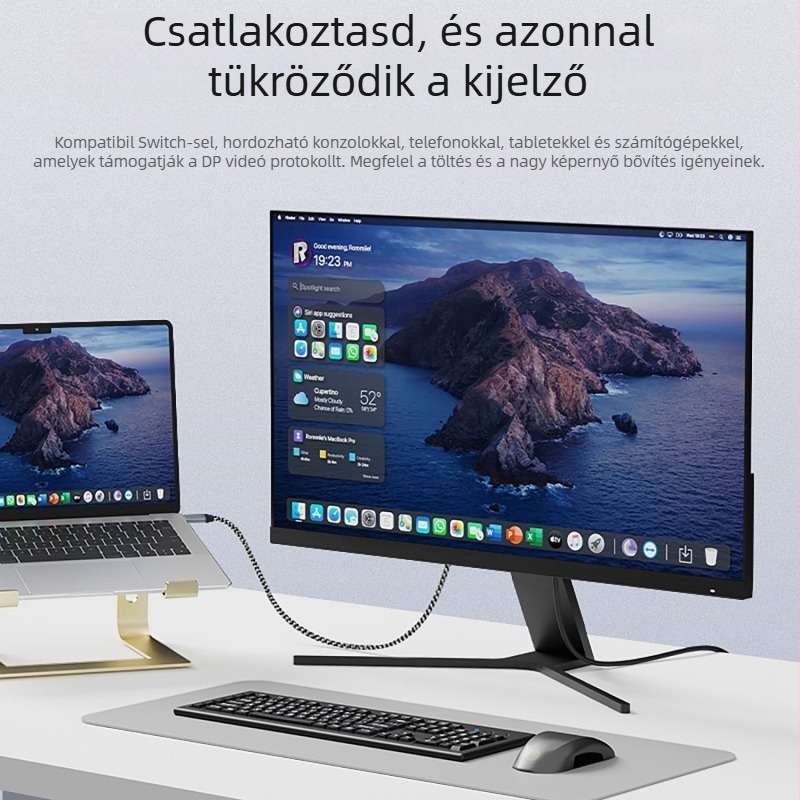 Type-C to DP adapterkábel, DP interfész, Ldr6025q chip, rézmag, 1,8 m hosszú
