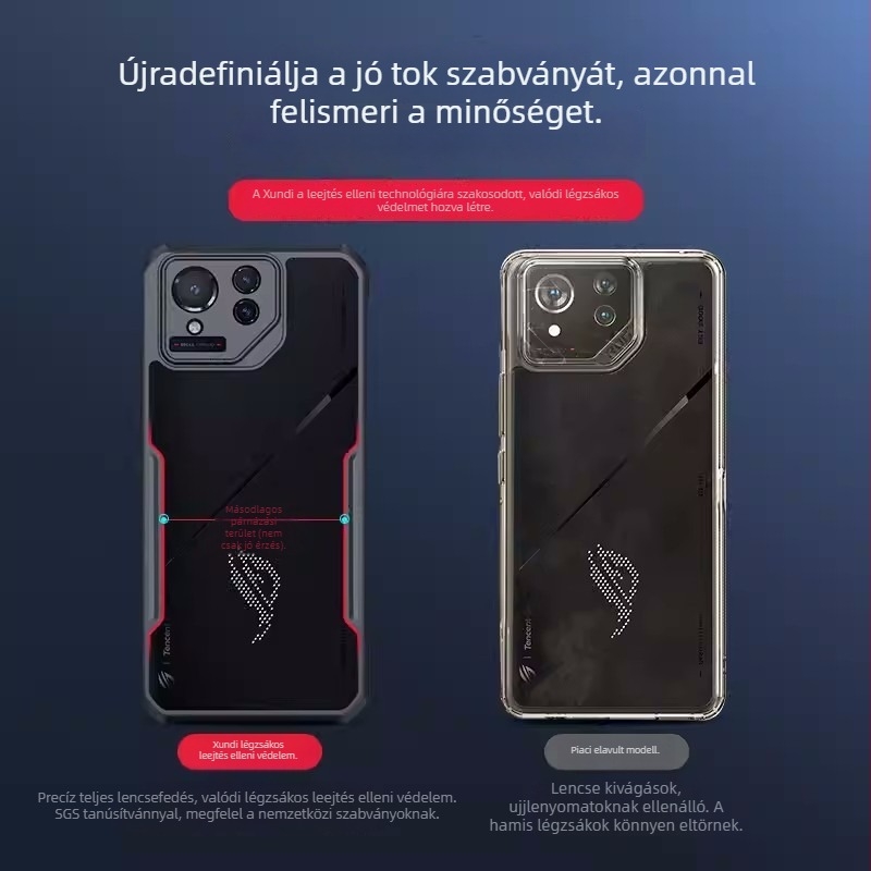 Xundi TPU+PC ütésálló telefonvédő Asus ROG9PRO – átlátszó, teljes lefedettségű puha hátlap