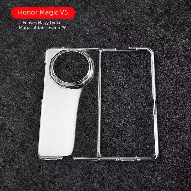 Honor Magic V5-höz tervezett átlátszó, fényes védőtok hajlékony kijelzővel, PC anyagból