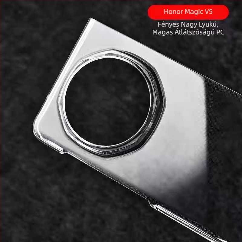 Honor Magic V5-höz tervezett átlátszó, fényes védőtok hajlékony kijelzővel, PC anyagból
