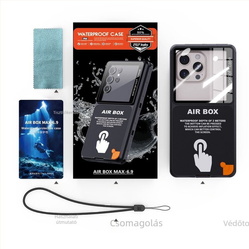 Nagy ablakos vízálló tok 6,9 hüvelykes telefonokhoz, univerzális, HD fotózáshoz, por- és ütésálló védőburkolat.
