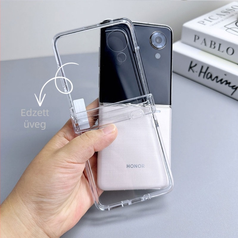 Átlátszó PC kemény tok Honor Magic V Fliphez, minimalist stílus, injekciós öntés, ütésálló védelem, kompatibilis az Honor Magic V Flip-tel.