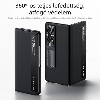Honor Magic VS2-hez készült valódi bőrből készült hajtogatható kijelzős tok, állvánnyal, teljes védelem, ütésálló, kitekintő ablakkal