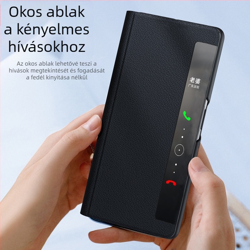 Honor Magic VS2-hez készült valódi bőrből készült hajtogatható kijelzős tok, állvánnyal, teljes védelem, ütésálló, kitekintő ablakkal