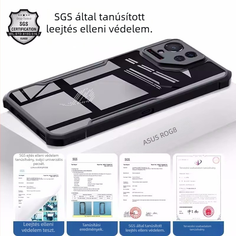 Xundi védőtok Asus ROG9 Pro és ROG8 Pro készülékekhez, szilikon, ütésálló, átlátszó, teljes lefedésű játék tok