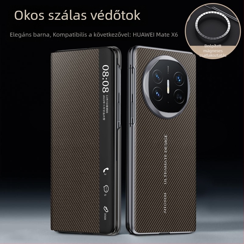 Huawei Mate X6-hoz készült szénszálas védőburkolat Smart Window-vel, ultra vékony, teljes lefedettség