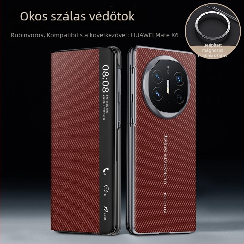 Huawei Mate X6-hoz készült szénszálas védőburkolat Smart Window-vel, ultra vékony, teljes lefedettség