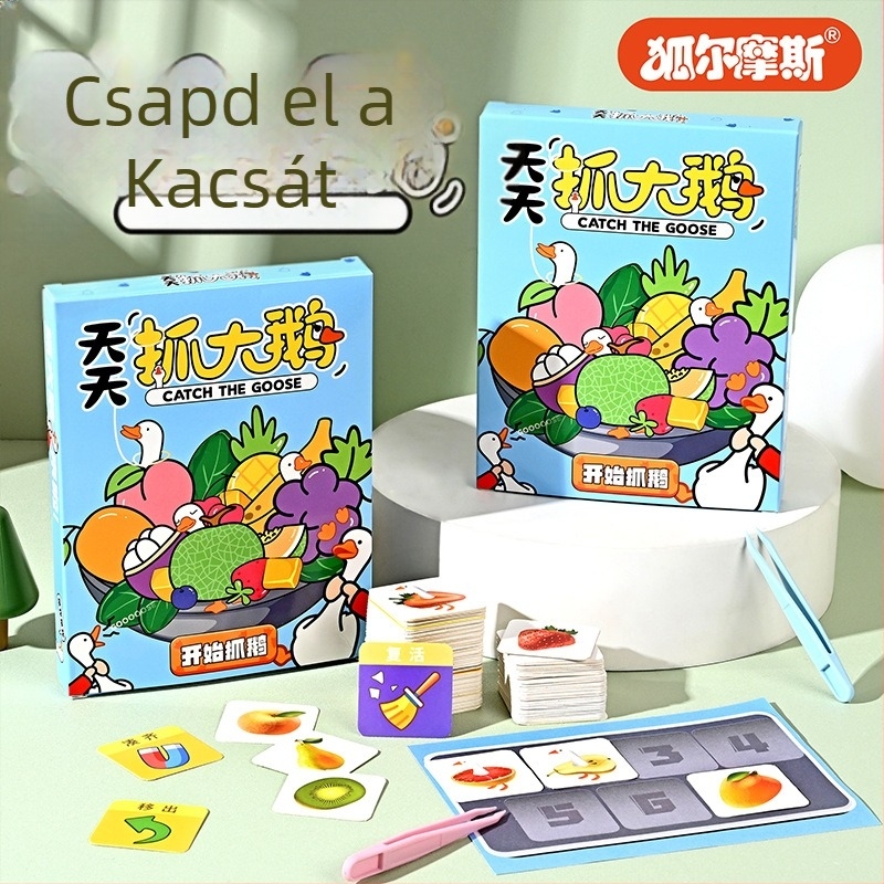 Gyerekeknek szóló többjátékos kártyás puzzle társasjáték macska- és egér témával, papír-plasztik kártyák, dobozos csomagolás, korosztályok 4–6, 7–14 és 15–35