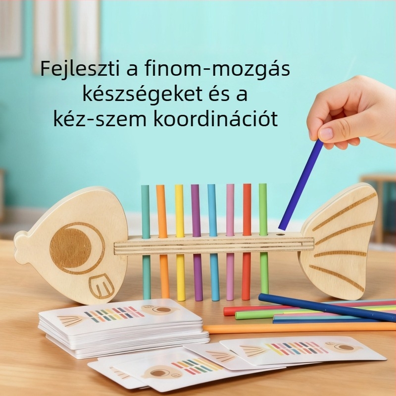 Montessori társítási játék – fa mágneses építőblokkok, színek szerinti osztályozás