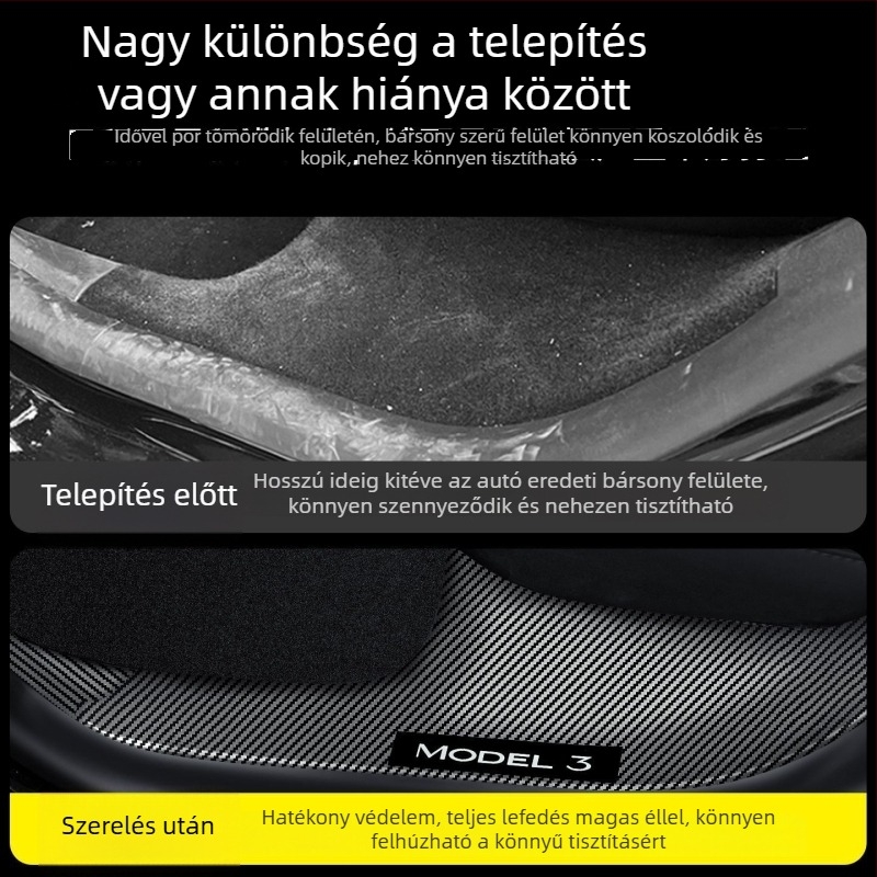Tesla Model Y első és hátsó ajtó küszöb profilok – lézerrel gravírozott szénszálas mintázatú pedálvédő lemez